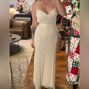 White beaded Primavera prom dress